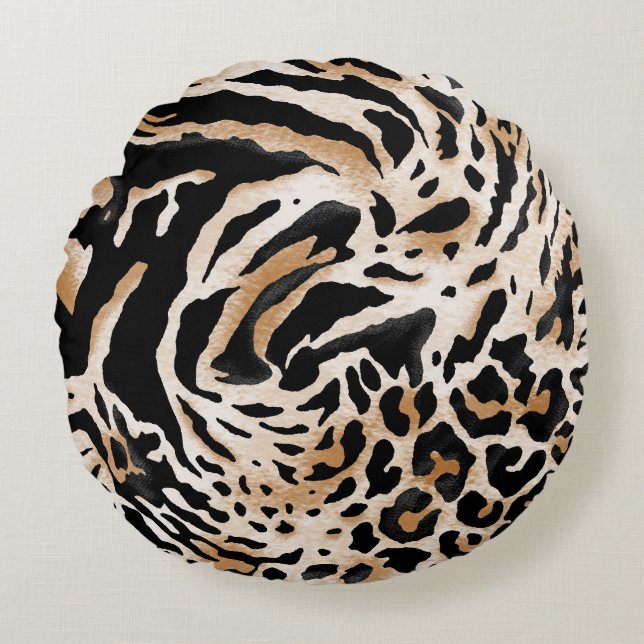 Cojín Redondo Impresiones animales: Tigre de cebra leopardo (Anverso)