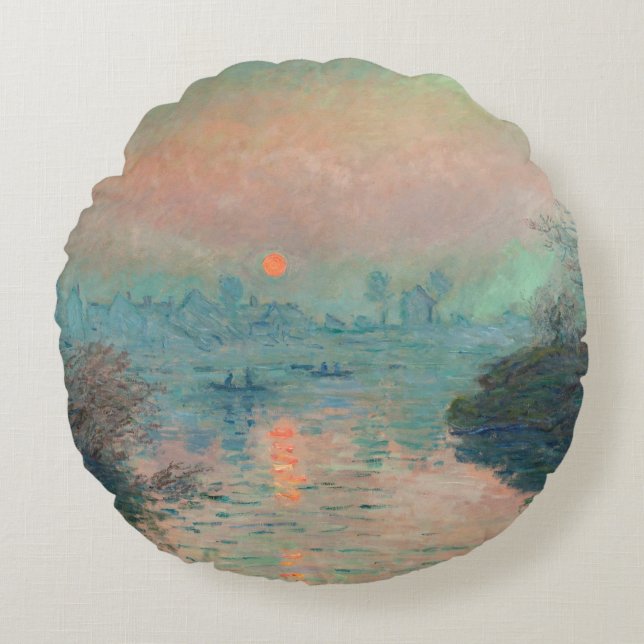 Cojín Redondo Impresionismo de Monet Sunset Seine Bella Artes (Anverso)