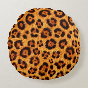 Cojín Redondo Imprimir Leopardo Salvaje Dorado Naranja Ámbar Asp