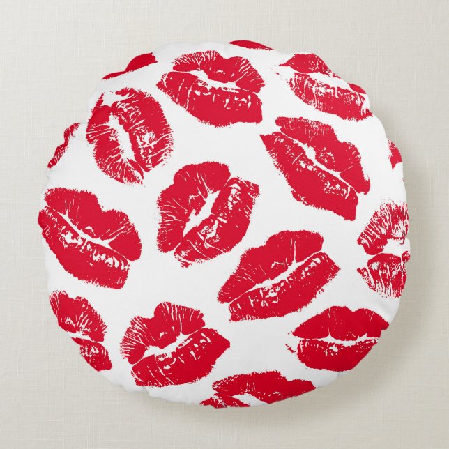 Cojín Redondo Imprint Kiss Red Lips: Vieja sin Marea (Anverso)