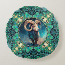 Increíble Aries Zodiaco Verde Azul Fractal Encaje