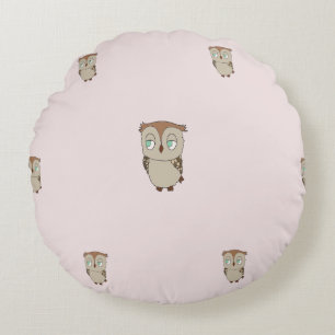 Cojín redondo infantil, con diseño de lechuza.
