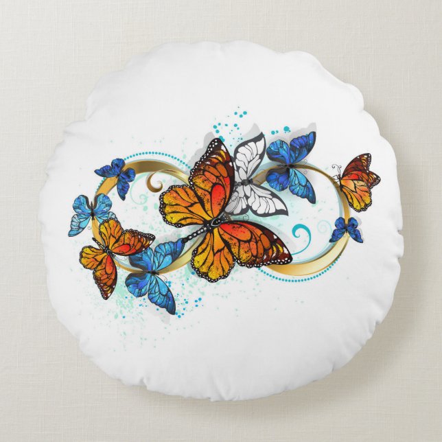 Cojín Redondo Infinidad de Mariposas Monarca (Anverso)