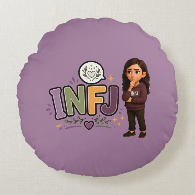 Cojín Redondo INFJ — A Guardiã das Ideias (Anverso)