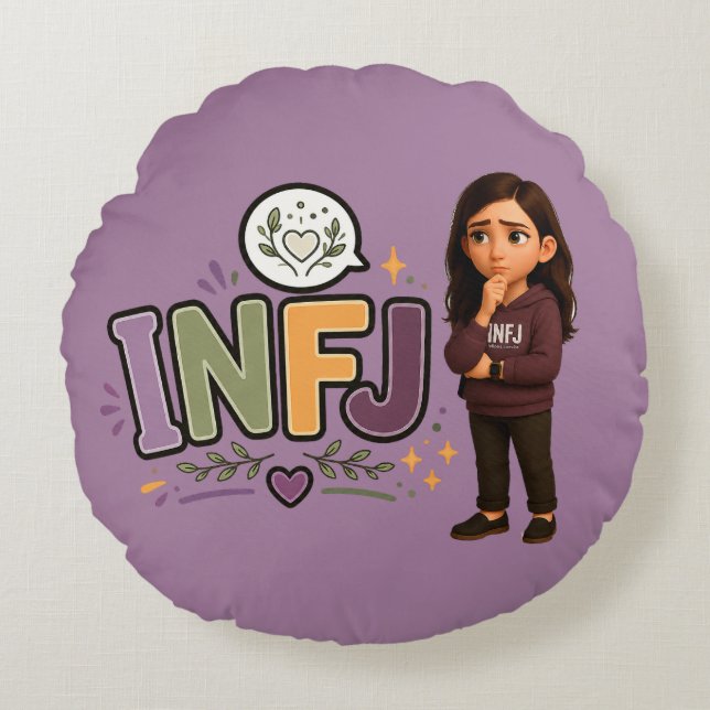 Cojín Redondo INFJ — A Guardiã das Ideias (Anverso)