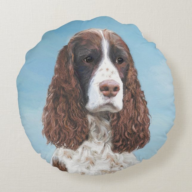 Cojín Redondo Inglés Springer Spaniel Pintura Original Perro Art (Reverso)