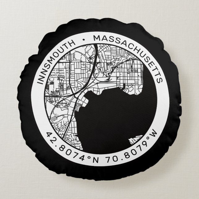 Cojín Redondo Innsmouth City Map Lovecraft (Anverso)