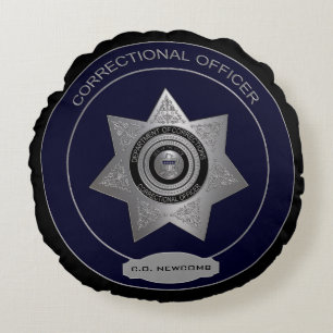 Cojín Redondo Insignia de funcionario correccional,Plata de almo