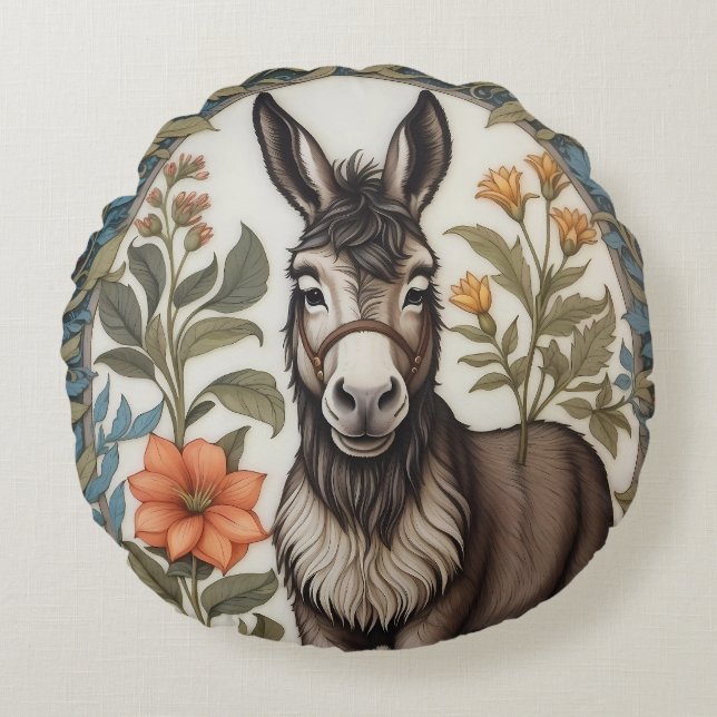 Cojín Redondo Inspiración del granjero Donkey William Morris (Anverso)