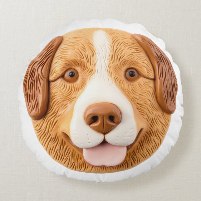 Cojín Redondo Inspiración en 3D del perro peatón de Nueva Escoci (Anverso)