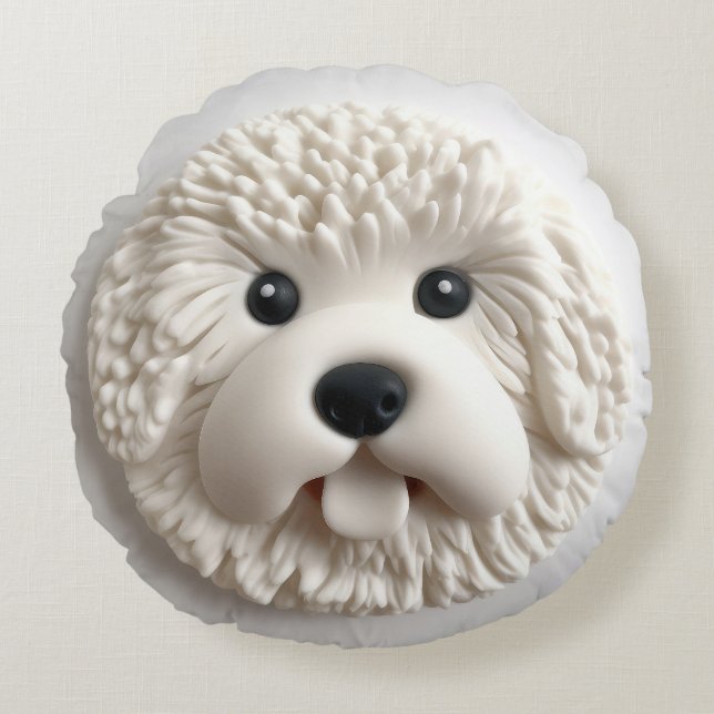 Cojín Redondo Inspirado en 3D, el perro de Bichon Frise (Anverso)