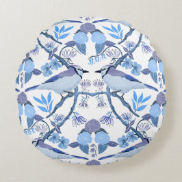 Cojín Redondo Inspirado en William Morris Bluejay Botánico