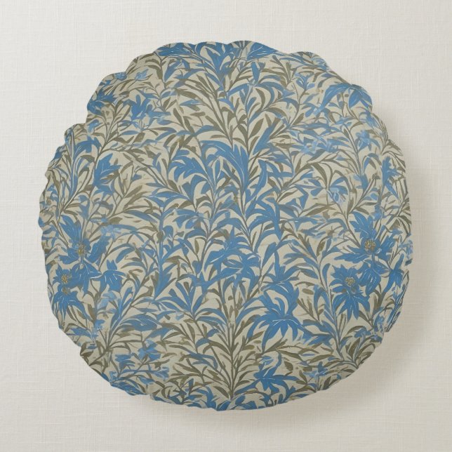 Cojín Redondo Inspirado Por William Morris Blue Willow Bough (Anverso)