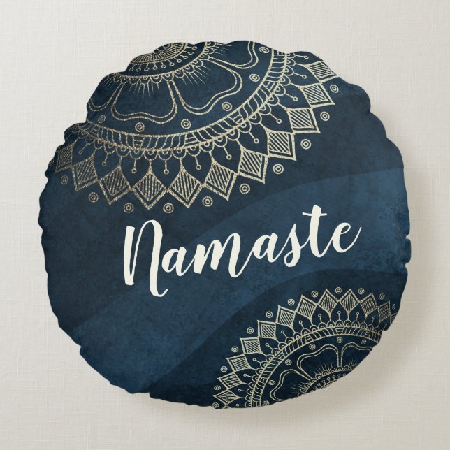 Cojín Redondo Instructor de Meditación de Yoga Oro Mandala Marin (Anverso)