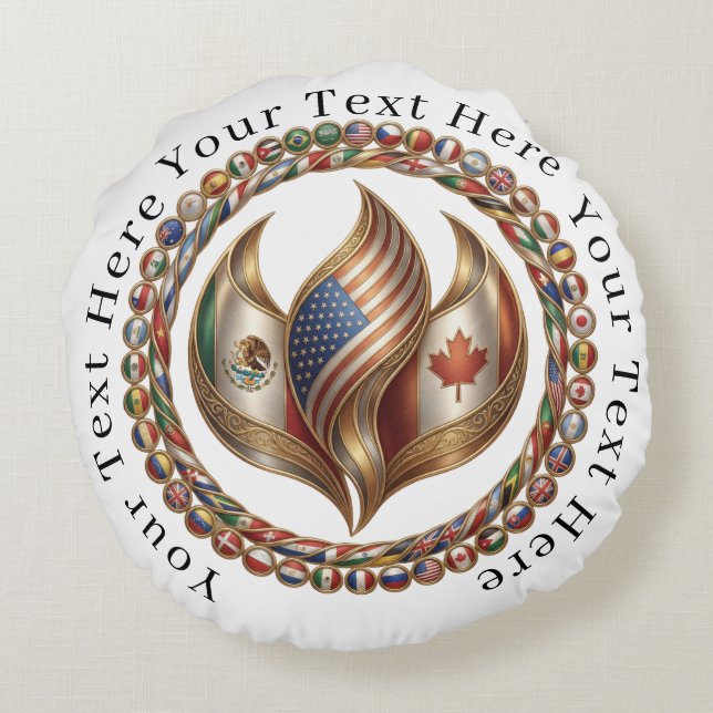 Cojín Redondo International Unity Flame with World Flags Emblem  (Reverso)