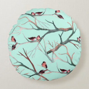 Cojín Redondo Invernal Birds Tree Brands Watercolor