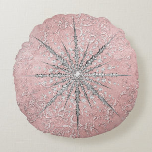 Cojín Redondo invierno de nieve rosa y elegante