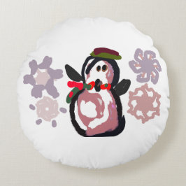 Cojín Redondo Invierno de pingüino