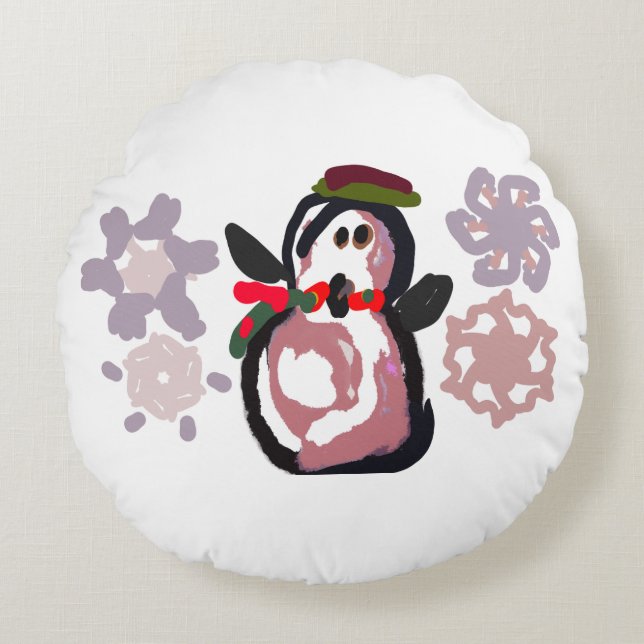 Cojín Redondo Invierno de pingüino (Anverso)