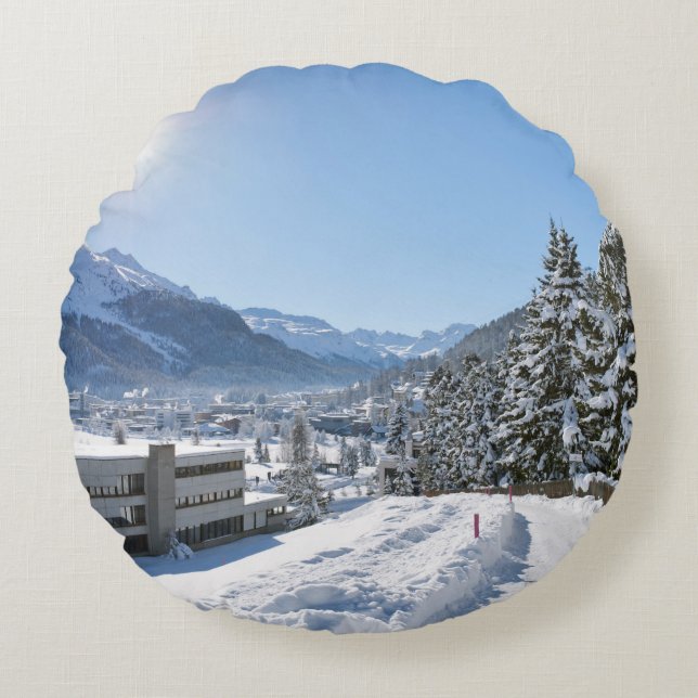 Cojín Redondo Invierno en St. Moritz (Anverso)