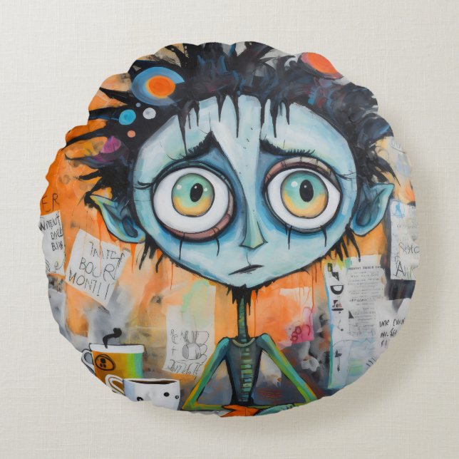 Cojín Redondo Iranovan Inkwell Lunes por la mañana (Anverso)