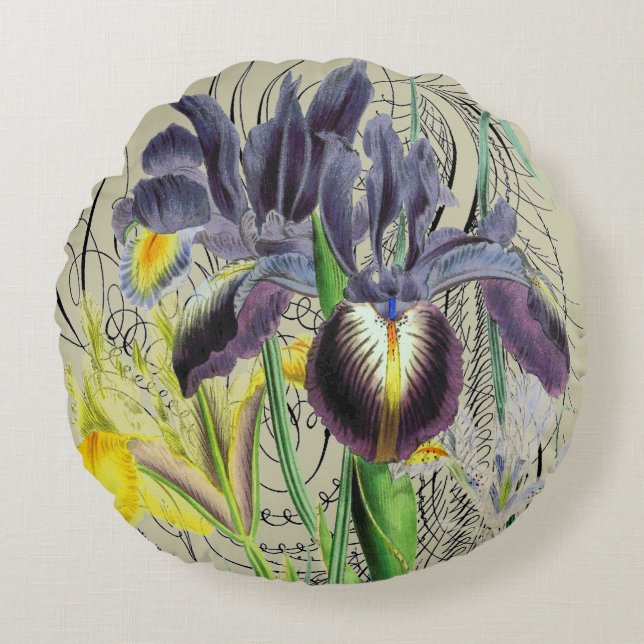 Cojín Redondo Iris Floral Fantasy 2.0 Round Neutral (Anverso)
