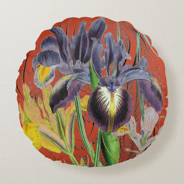Cojín Redondo Iris Floral Fantasy Red 2.0 (Anverso)
