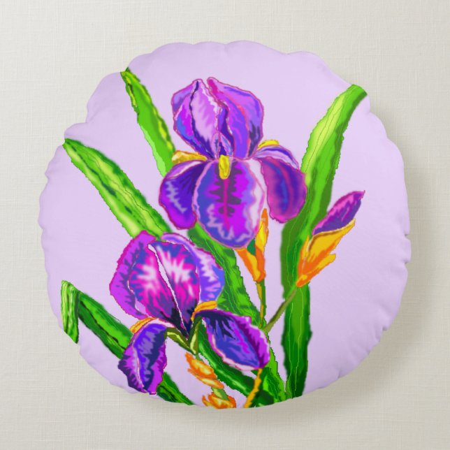 Cojín Redondo Iris Flowers Round Pillow Irises (Anverso)