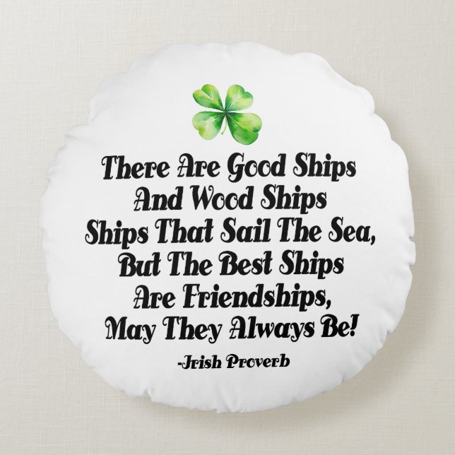 Cojín Redondo Irish Friendship Ships Proverb Four Leaf Clover  (Anverso)