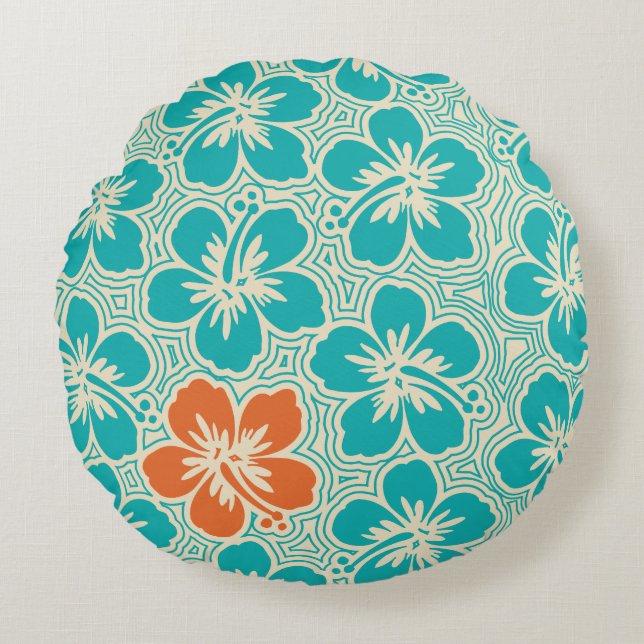 Cojín Redondo Isla Hibiscus Hawai Pinstriped Reversible (Anverso)