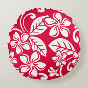 COJÍN REDONDO ISLA PLUMERIA (ROJO FRESAS)