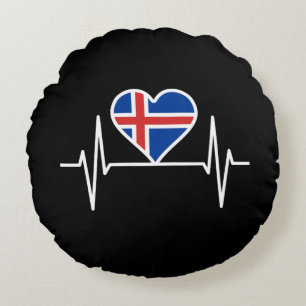 Cojín Redondo Islandia - Bandera de Islandia Latido del corazón