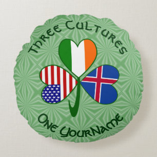 Cojín Redondo Islandia Irlanda EE. UU. Bandera de Trébol Persona