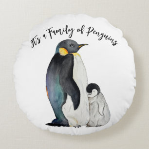 Cojín Redondo It's a family of penguins watercolor drawing