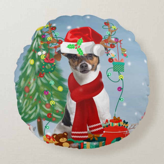 Cojín Redondo Jack Russell Terrier Dog en regalos de Navidades d (Anverso)