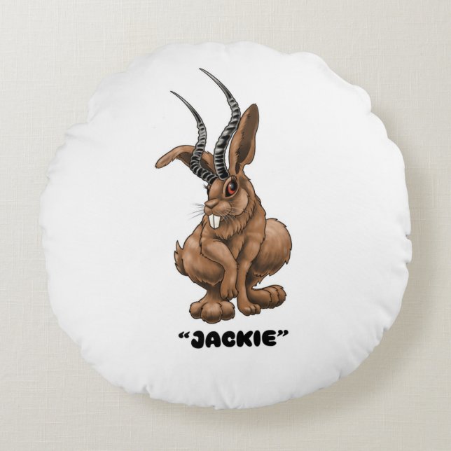 Cojín Redondo Jackalope "Jackie" Cryptid (Anverso)