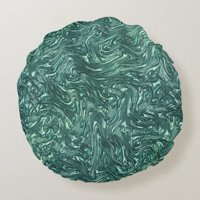 Cojín Redondo Jade texturizado y tonos de cian verde (Reverso)