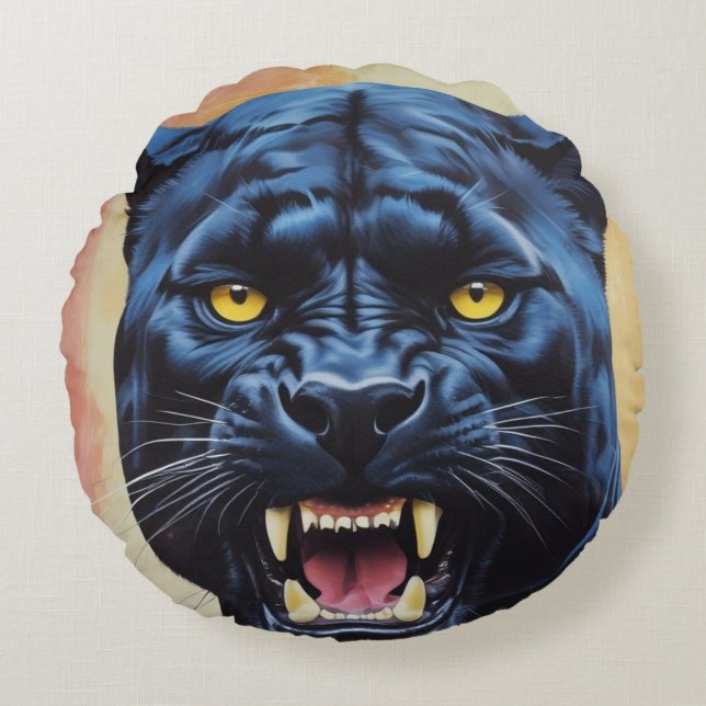 Cojín Redondo Jaguar - Pantera negra (Anverso)