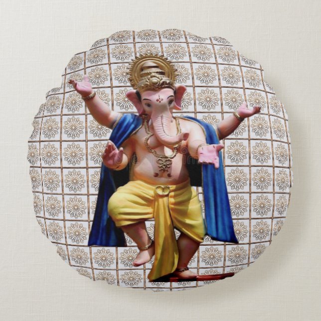 Cojín Redondo Jai Ganesha Ganpati Bappa moriya (Anverso)