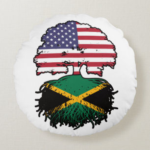 Cojín Redondo Jamaica Jamaican American USA Tree Roots Flag