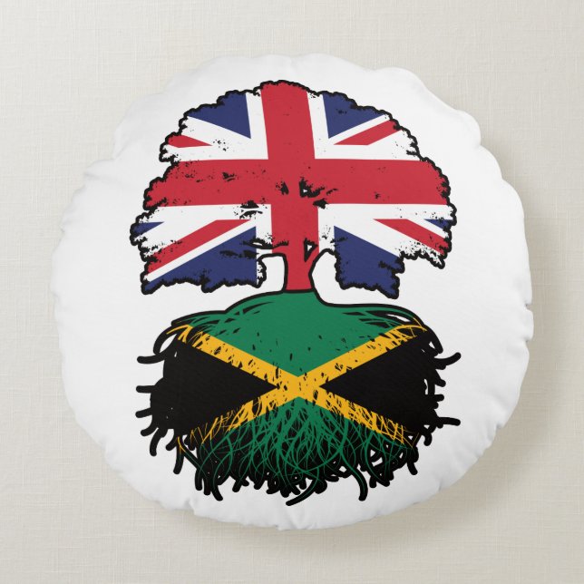 Cojín Redondo Jamaica Jamaican British UK Tree Roots Flag Bander (Anverso)