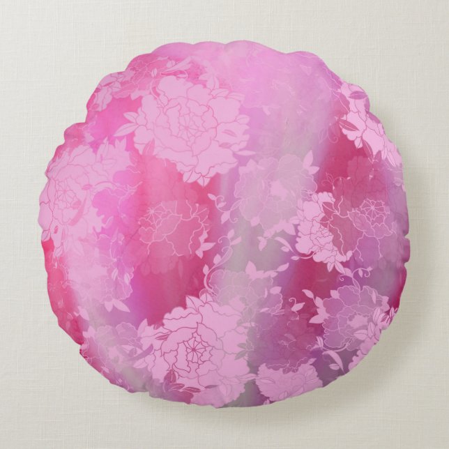 Cojín Redondo Japanese flowers pink patterns (Anverso)