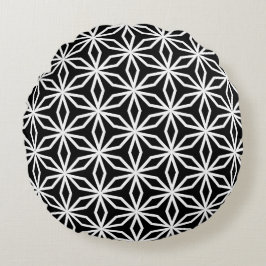 Cojín Redondo Japanese-Inspired Geometric Black and White 