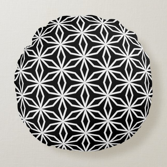 Cojín Redondo Japanese-Inspired Geometric Black and White  (Anverso)