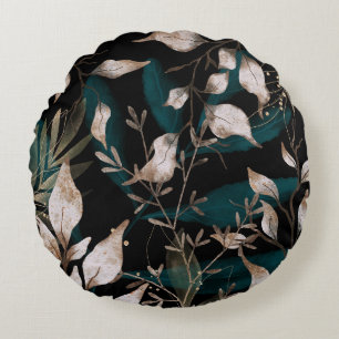 Cojín Redondo Jardín Boho Midnight: Acentos de oro