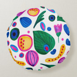 Cojín Redondo Jardín Botánico Abstracto Boho Maximalist