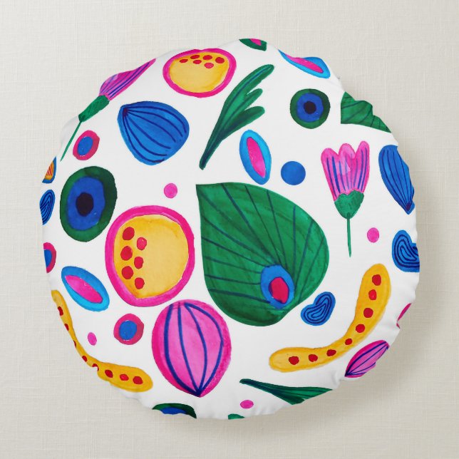 Cojín Redondo Jardín Botánico Abstracto Boho Maximalist (Reverso)