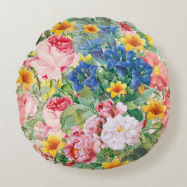 Cojín Redondo Jardín Colorido de Flores - Almohadón Floral Boho