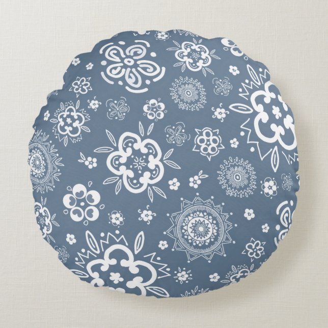 Cojín Redondo Jardín de Crepúsculo - Un baile floral tradicional (Anverso)