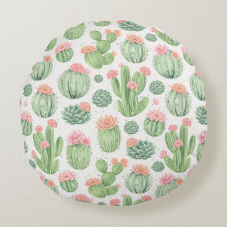 Cojín Redondo Jardín de flores de cactus